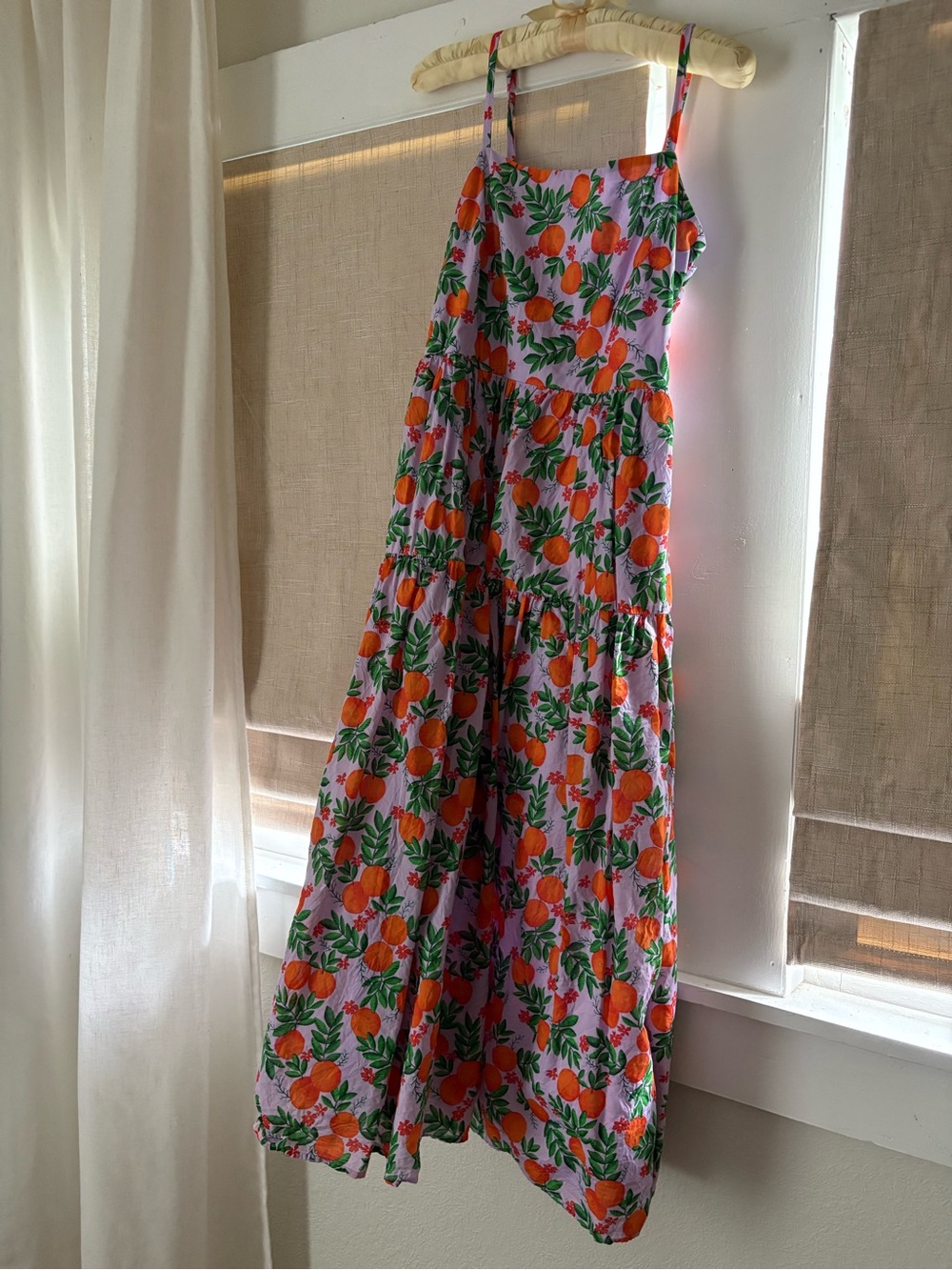 J. Crew Factory Lavender Maxi Dress with Orange Citrus Print